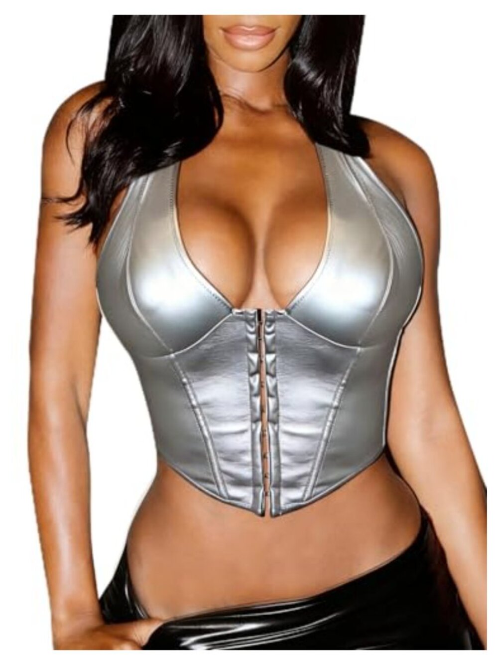 Faux Leather Halter Corset Bustier Top, Womens Going Out Crop Tank